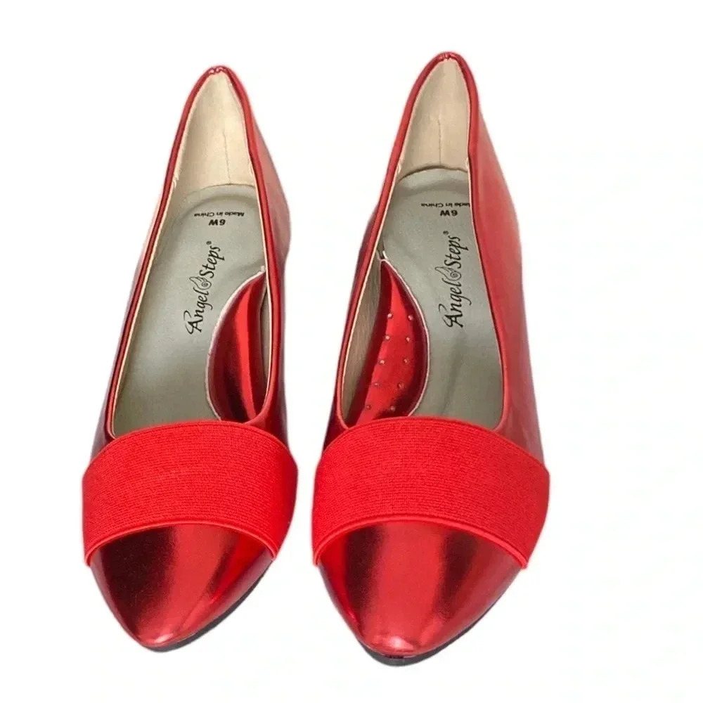 ANGEL STEPS | Metallic Red Dressy Pointed Slip-on Comfortable Wedge Size 6 - Picture 5 of 7
